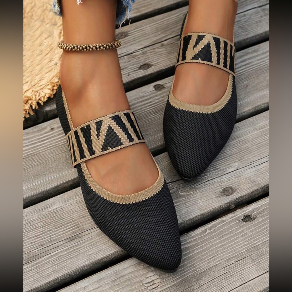 5✨New Euro Style Women's Black Knitted Net Surface Mary Jane Shoes